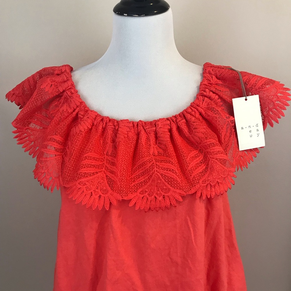 A New Day Cora Tropical Top with Lace - L